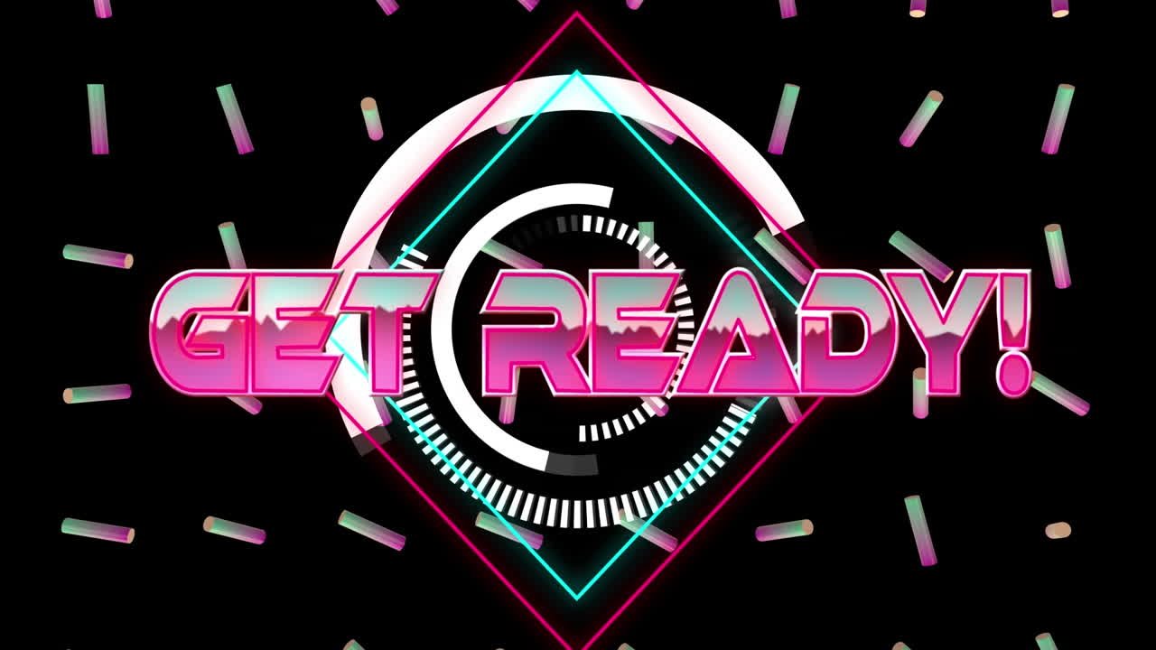 검은색 배경에 기하학적 모양과 다채로운 롤러를 준비하는 애니메이션