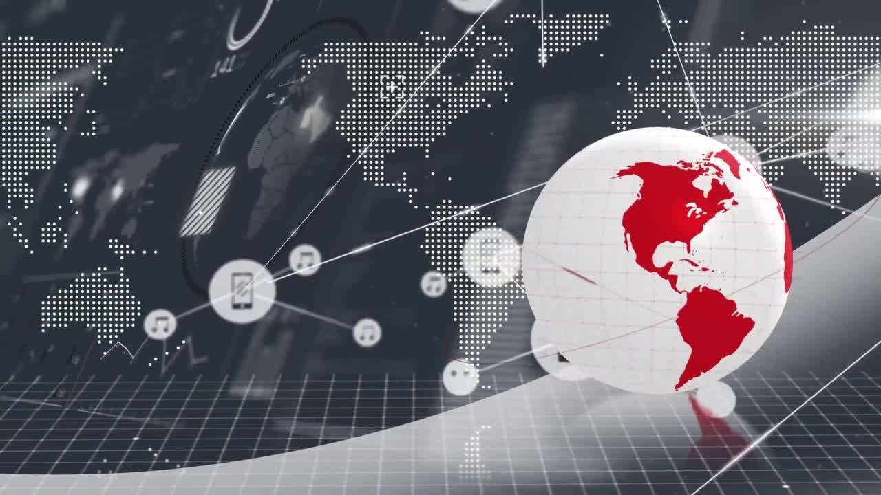 검은색 배경에 연결 네트워크와 함께 지구의 구성