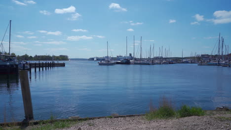 sailboats enter the marina simultaneously