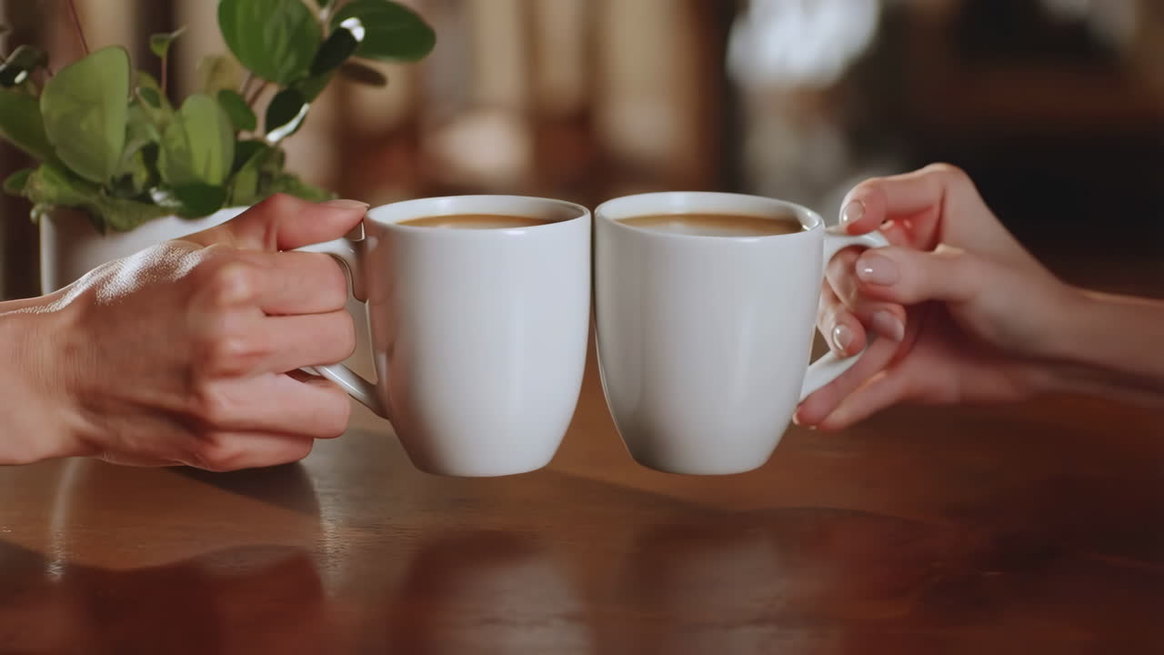 Two Hands Clinking Coffee Mugs