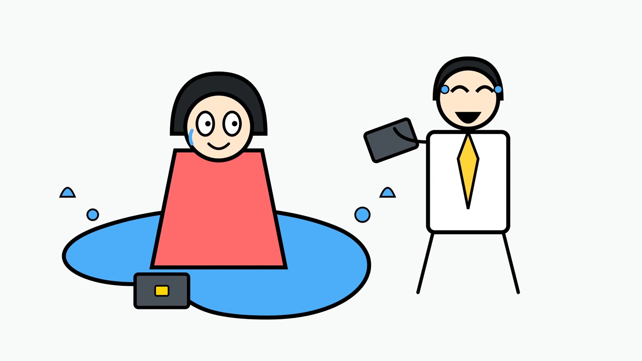 水たまりで溺れる人のアニメーション棒人間イラスト