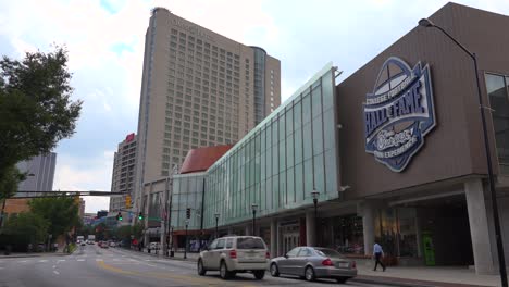 establishing shot of the college football hall of fame in atlanta georgia 1