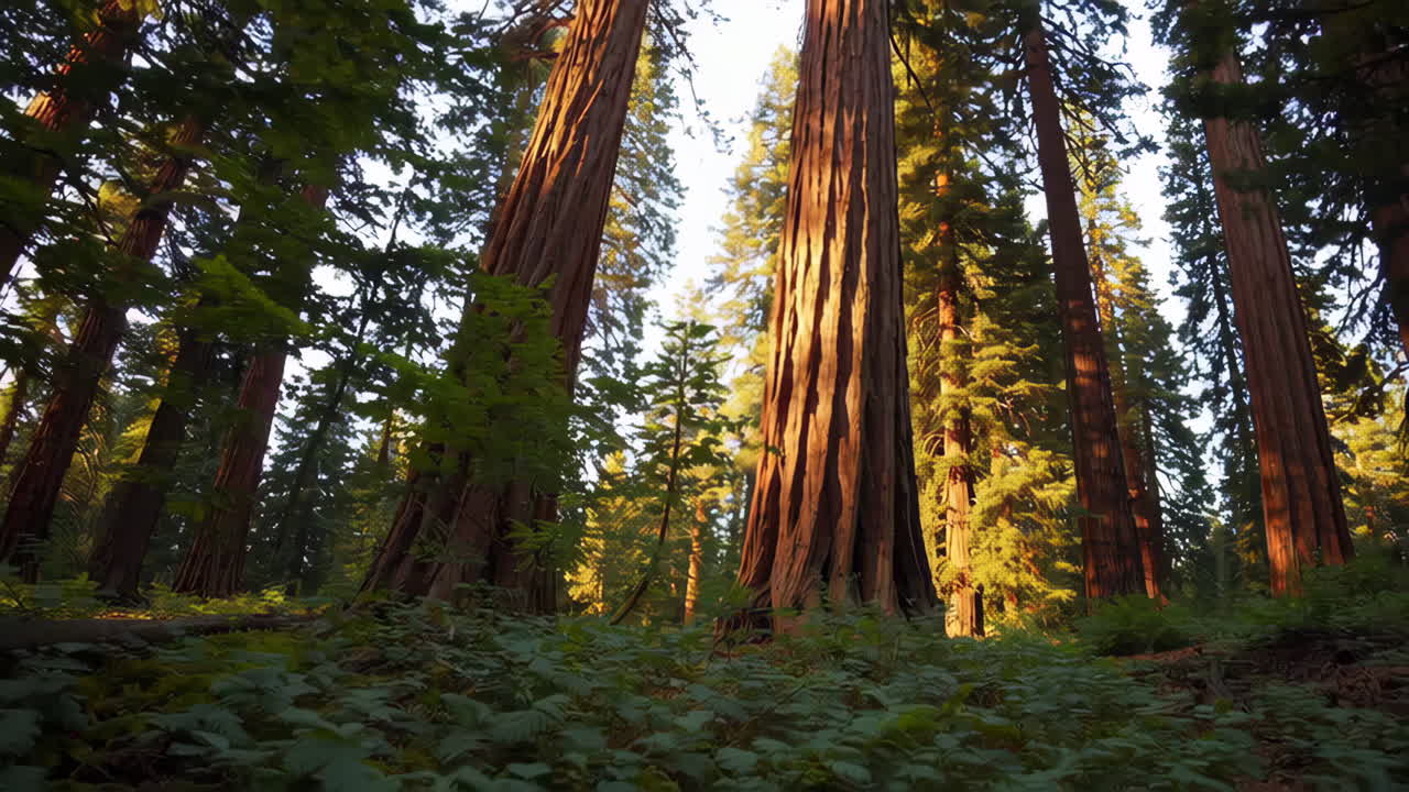 Foresta di sequoie giganti al tramonto