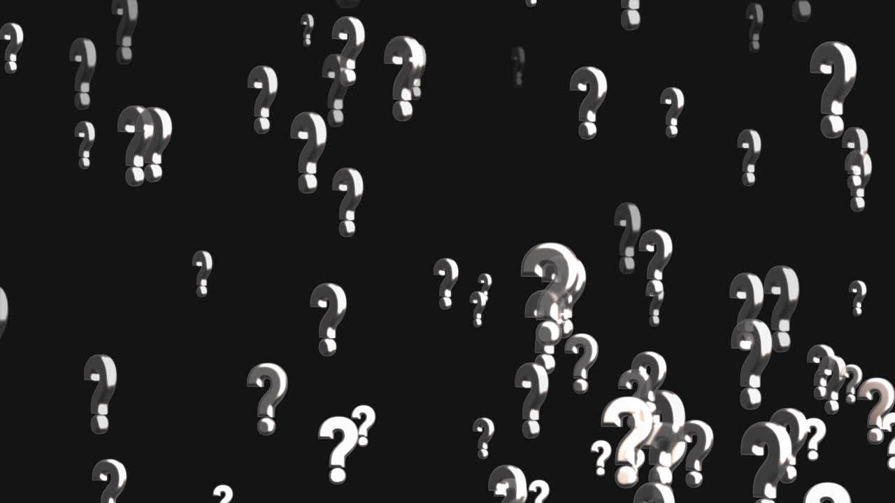 Animated 3D Question Marks Falling on Black Background