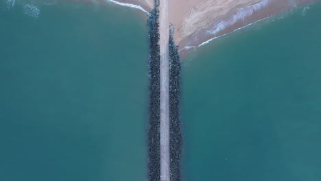 Seawall-in-the-Atlantic-ocean-Anglet-beach-la-Barre-aerial-top-shot