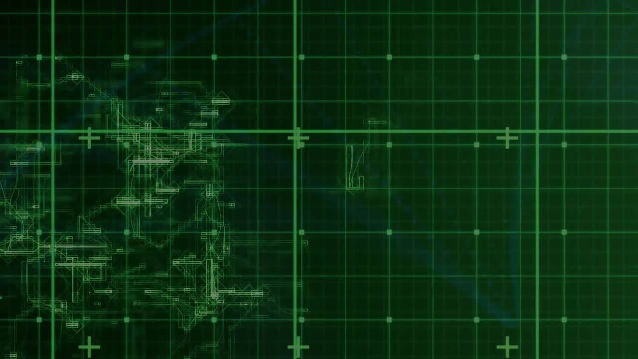 녹색 배경에 있는 구조적 데이터 처리에 대한 녹색 그리드의 애니메이션