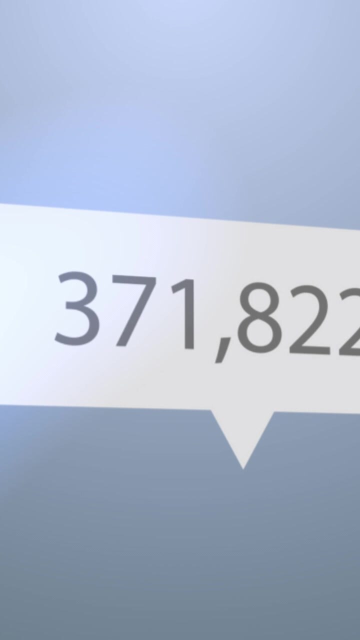 Vertical video: White speech-bubble label appearing small, updating numbers, growing, showing likes