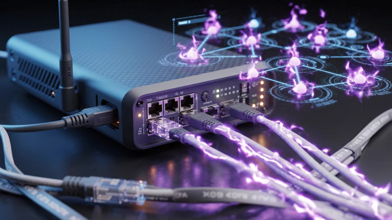 Advanced Network Router Technology Demonstration with Multiple Connections and Data Flow Visualization for Enhanced Digital Communication