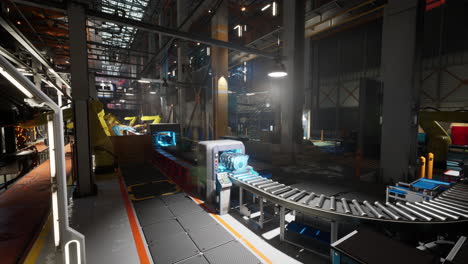 assembly line conveyor belt in a modern factory during daylight hours