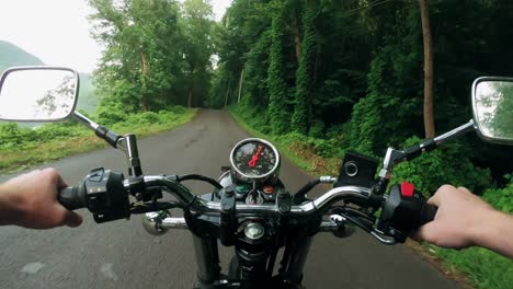 aventura en motocicleta en el campo, punto de vista del ciclista.