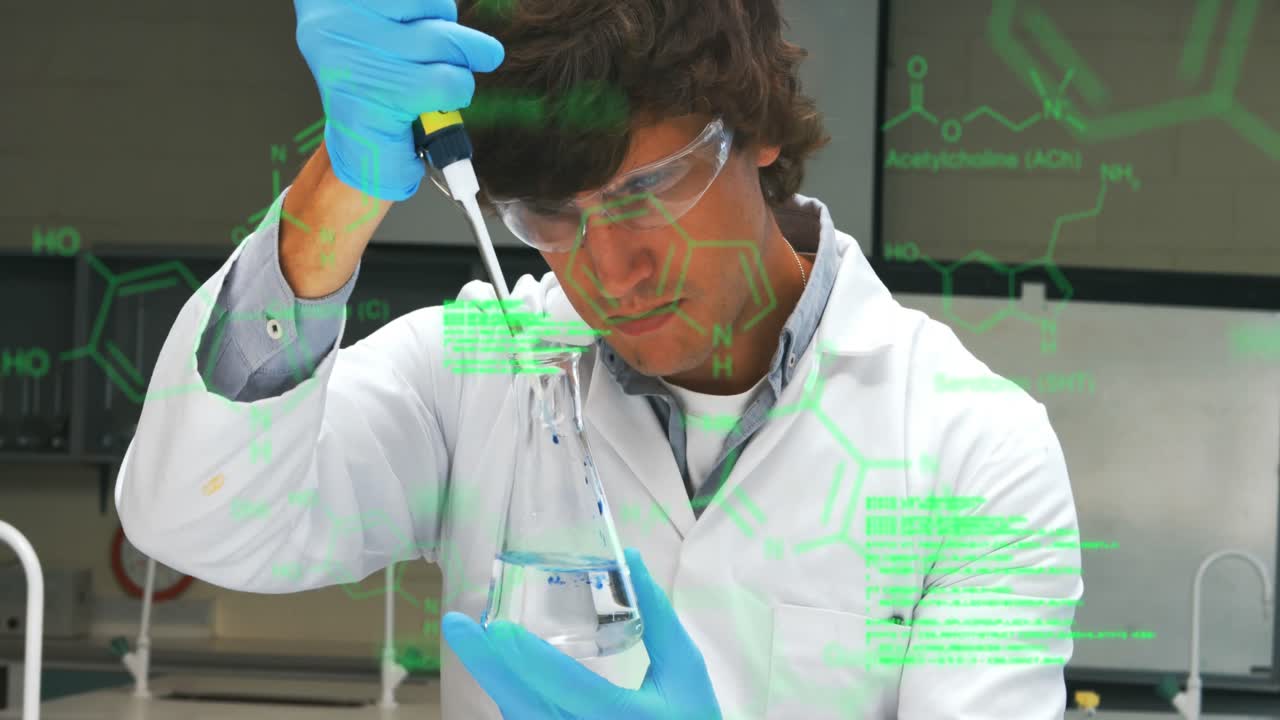 백인 남성 실험실 직원의 과학 데이터 처리 애니메이션