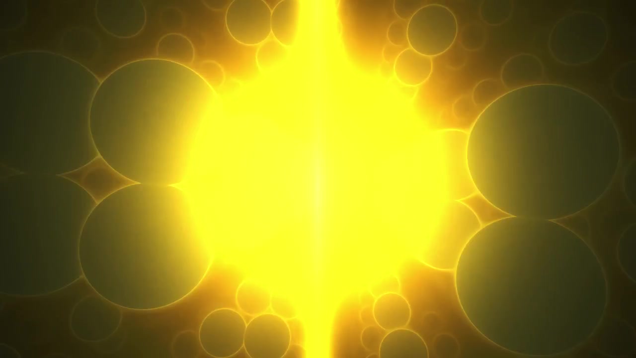 Abstrakter Bewegter Hintergrund mit leuchtendem gelbem Licht und schwebenden Kugeln