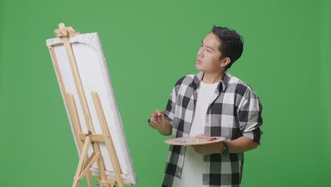 man painting on easel