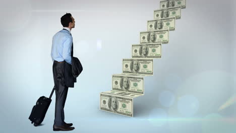 businessman looking at money steps