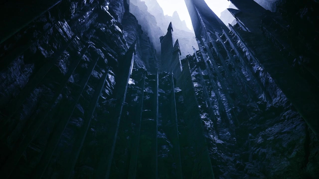 Unknown luminous pillars pierce frigid night sky and shadows