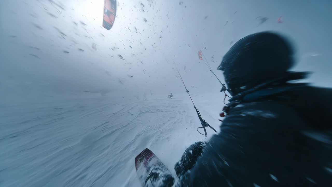 Winter kitesurfing thrilling adventure in the snow