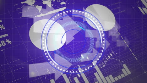animación del escaneo del alcance sobre el procesamiento de datos financieros sobre fondo azul