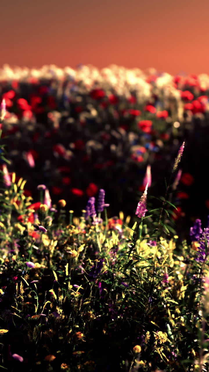 hermoso campo de flores silvestres al atardecer