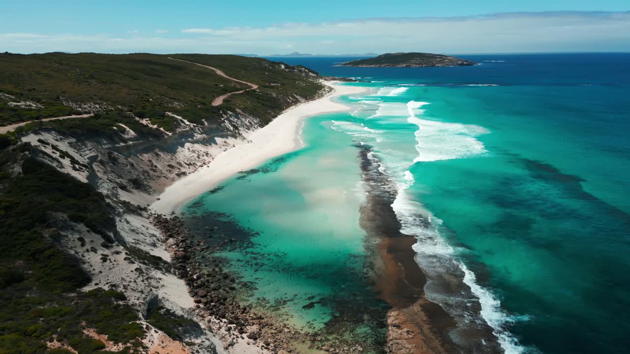 aerial view of ten mile lagoon near esperance on a sunny day in western australia