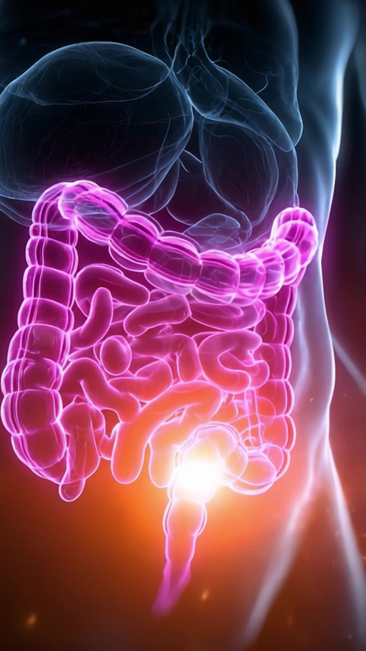Una visualizzazione mozzafiato dell'intestino umano: scopri la complessità e la bellezza dell'anatomia del sistema digestivo in affascinanti colori al neon
