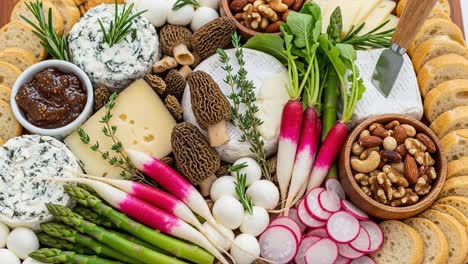 a beautifully arranged charcuterie board featuring gourmet cheeses, fresh vegetables, nuts, and artisan breads perfect for any gathering or celebration