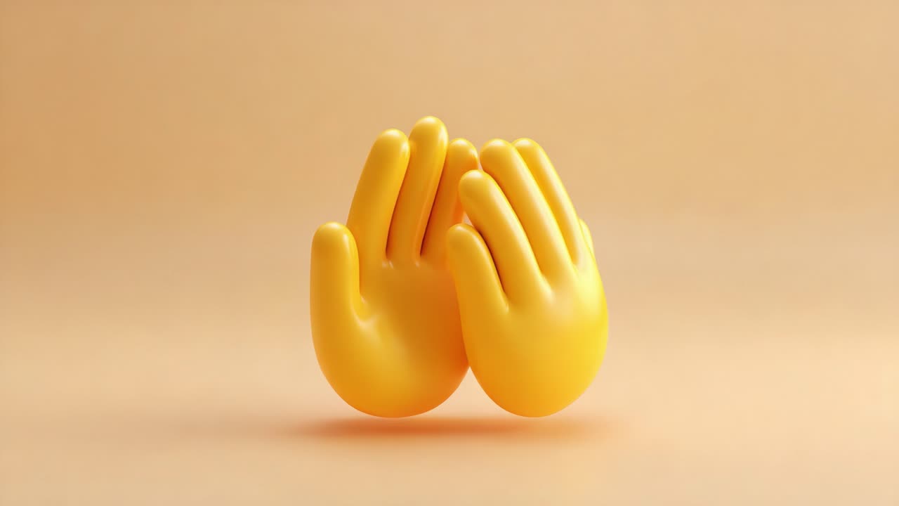 A Pair of Stylized Yellow Hands Clasped Together, Symbolizing Connection, Unity, and Open Communication on a Soft Blurred Background, Perfect for Creative Design Concepts