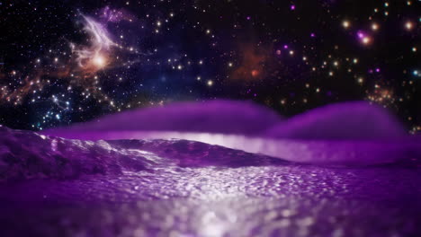 purple alien planet landscape with nebula and stars