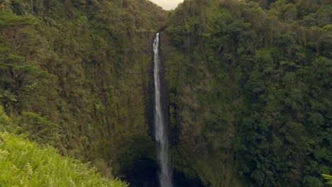 cascada masiva en cascada en la piscina de inmersión oscura en la selva tropical de hawaii