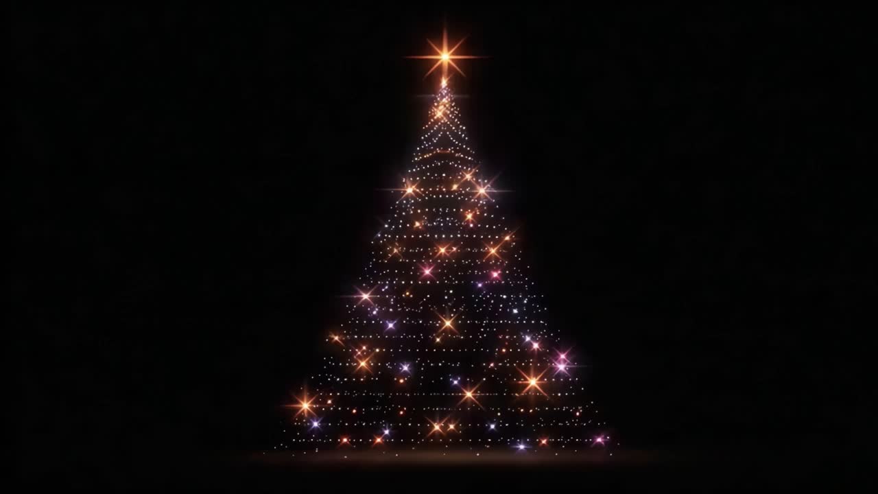 A Beautifully Illuminated Christmas Tree with Sparkling Lights and a Shining Star Topper, Transforming a Dark Background into a Festive Focus