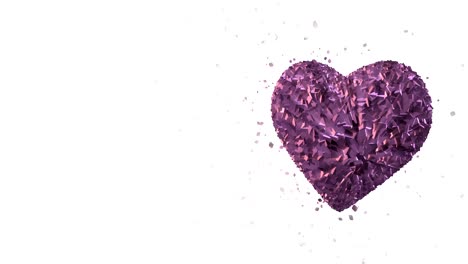 fondo animado en bucle abstracto: giratorio luminoso 3d corazón púrpura formado piezas y cubos de violeta girando con piezas perdidas. fondo blanco. bucle sin costuras.