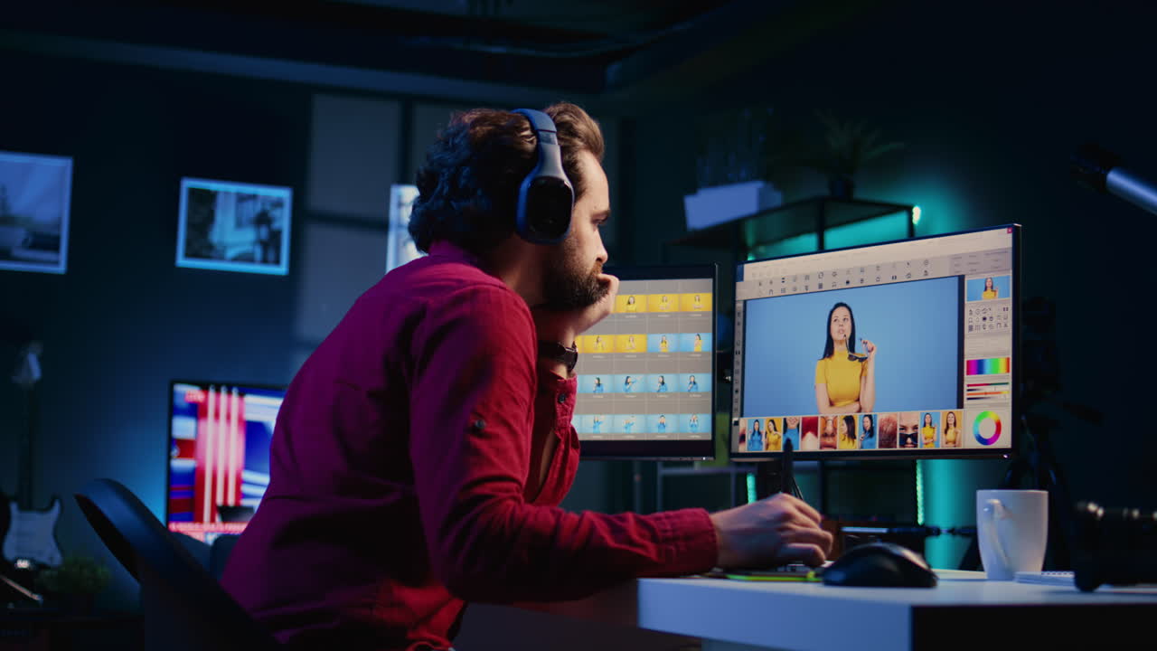 experto en edición de fotos en la oficina de una agencia de publicidad usando un lápiz en una tableta gráfica