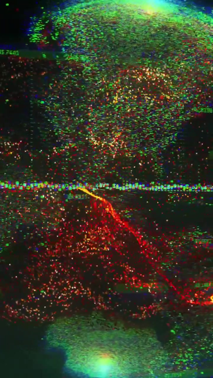 Vertical video: On data pulse point cloud blooming streaming forming layered bands showing flow