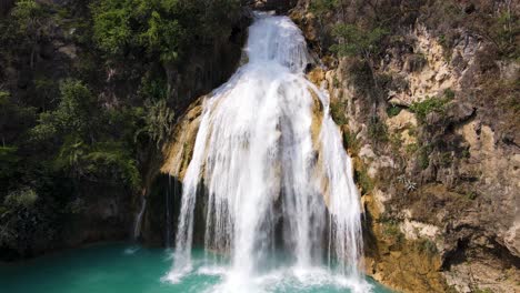 aerial: beautiful waterfall in east chiapas, mexico, tropical falls, 4k view