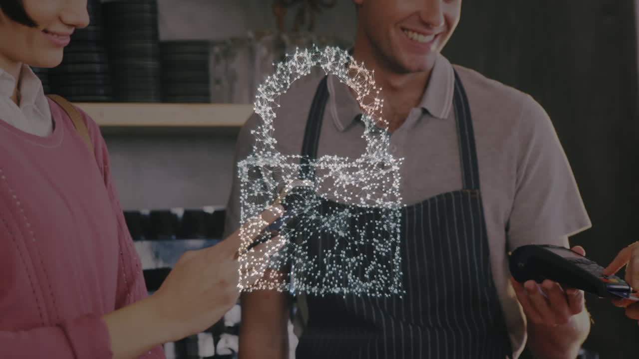 결제 터미널을 사용하는 사람들에 대한 네트워크 보안  ⁇ 락의 애니메이션