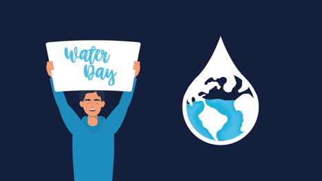 activist man in campaign for water day animation