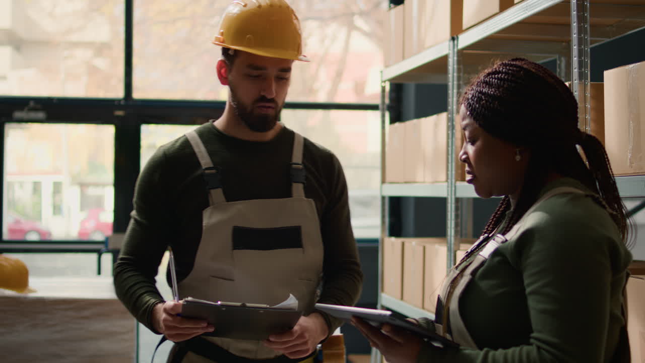 Warehouse workers checking inventory