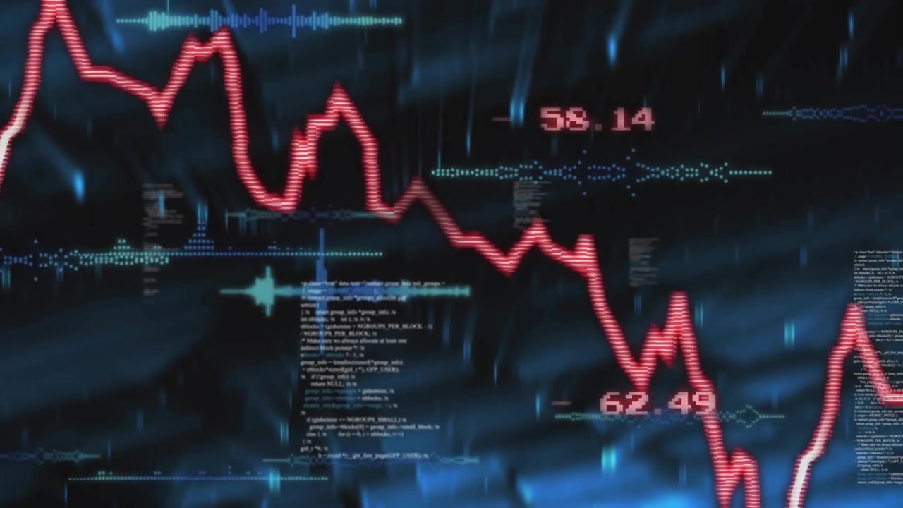 On play, red jagged line animating rightward, falling, bouncing and showing volatile data