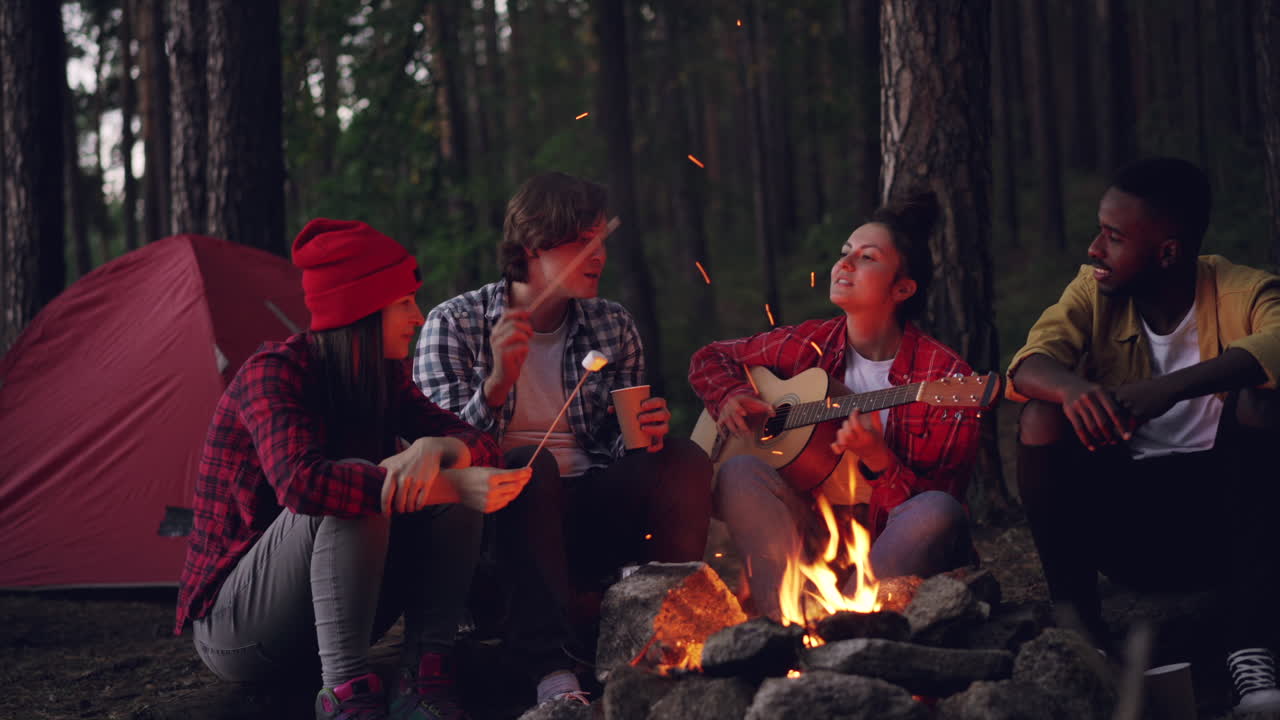 Friends Enjoying a Campfire Evening
