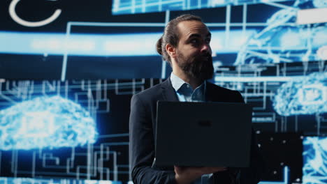 tech professional engaging with ai research and virtual assistants