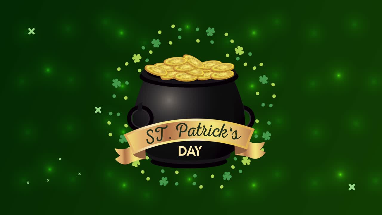 Gratulerer med St. Patricks dag-tekst i gyllent bånd med skattekjele