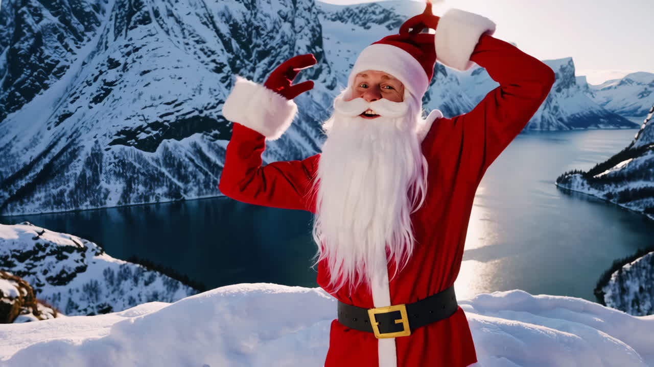 Santa Claus in a Snowy Fjord Landscape