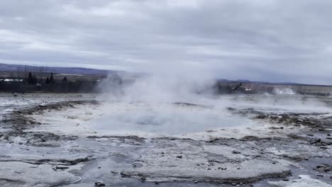 iceland hot water geyser bubbles and performs large eruption