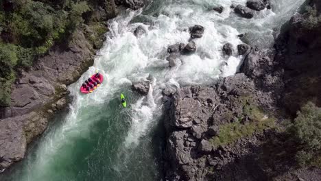 river rafting in the beautiful rocky waters of new zealand - top view