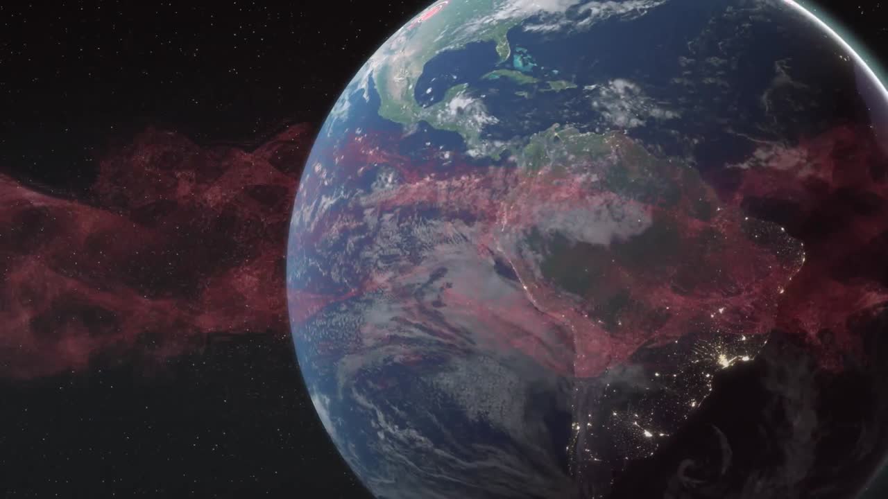 지구 위에 빛나는 빛의 흔적의 애니메이션