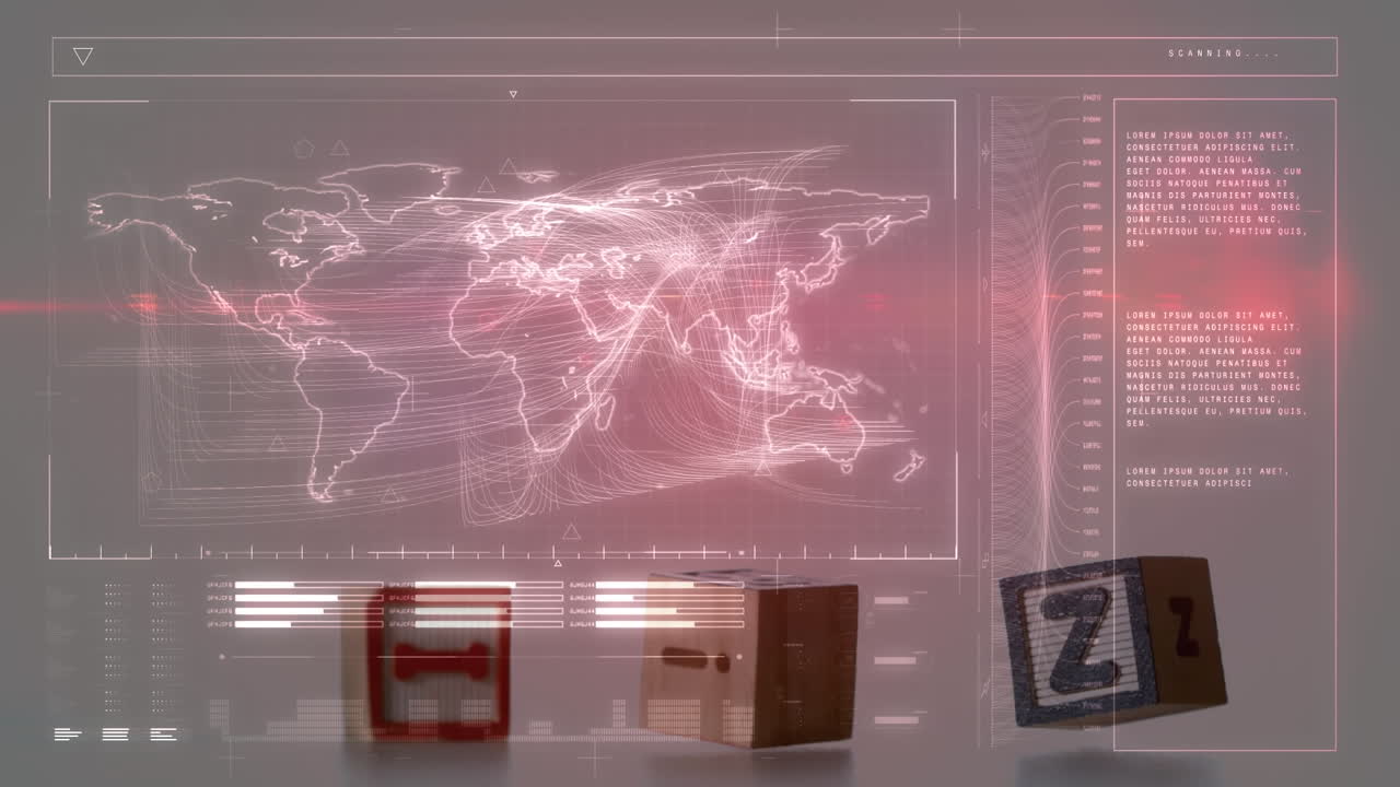 바이러스 텍스트 위의 데이터 처리 애니메이션