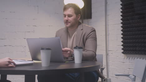 businessman reading report during a business meeting