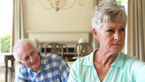 senior couple arguing with each other in the living room