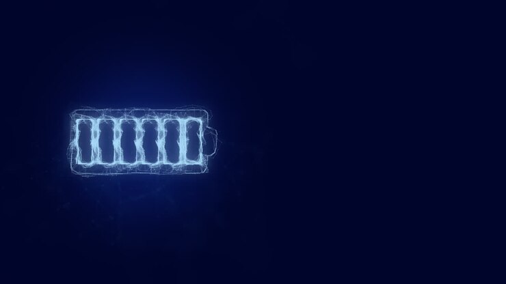 Batteriesymbol mit Plexus-Effekt. Verbundene Linien mit Punkten.