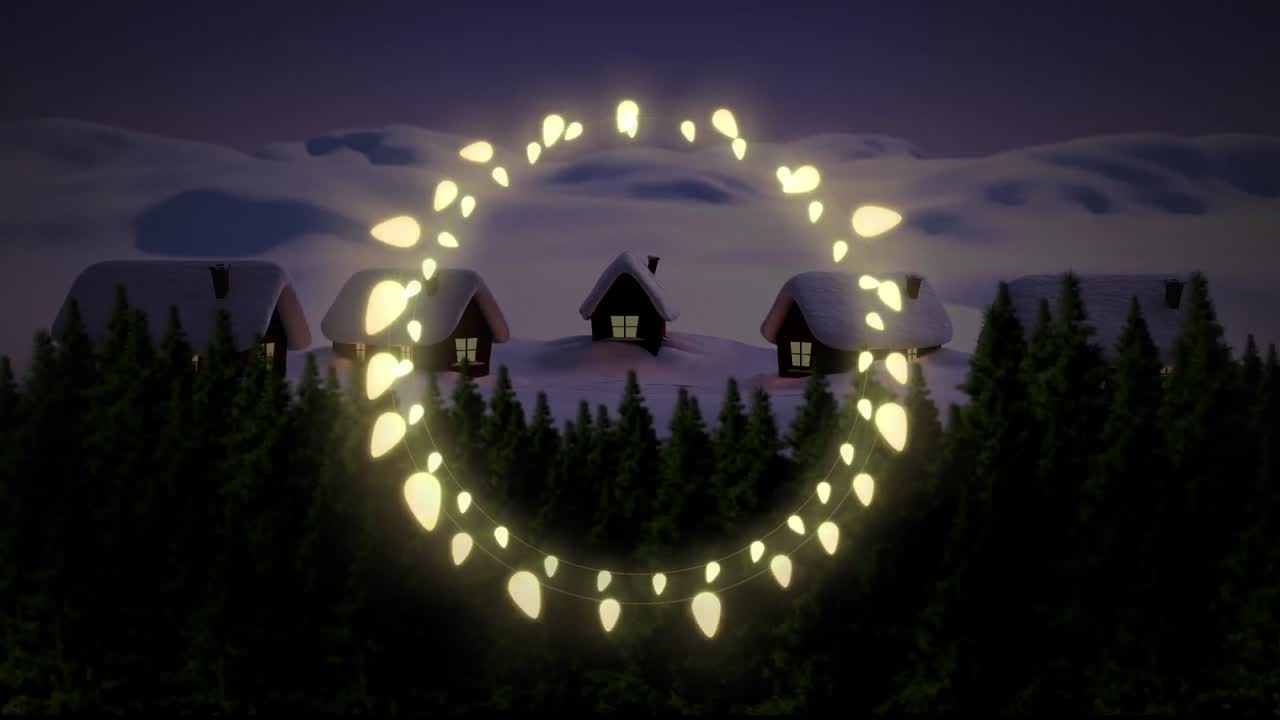 animación de marco de luz de hadas con espacio de copia sobre abetos y paisajes de invierno