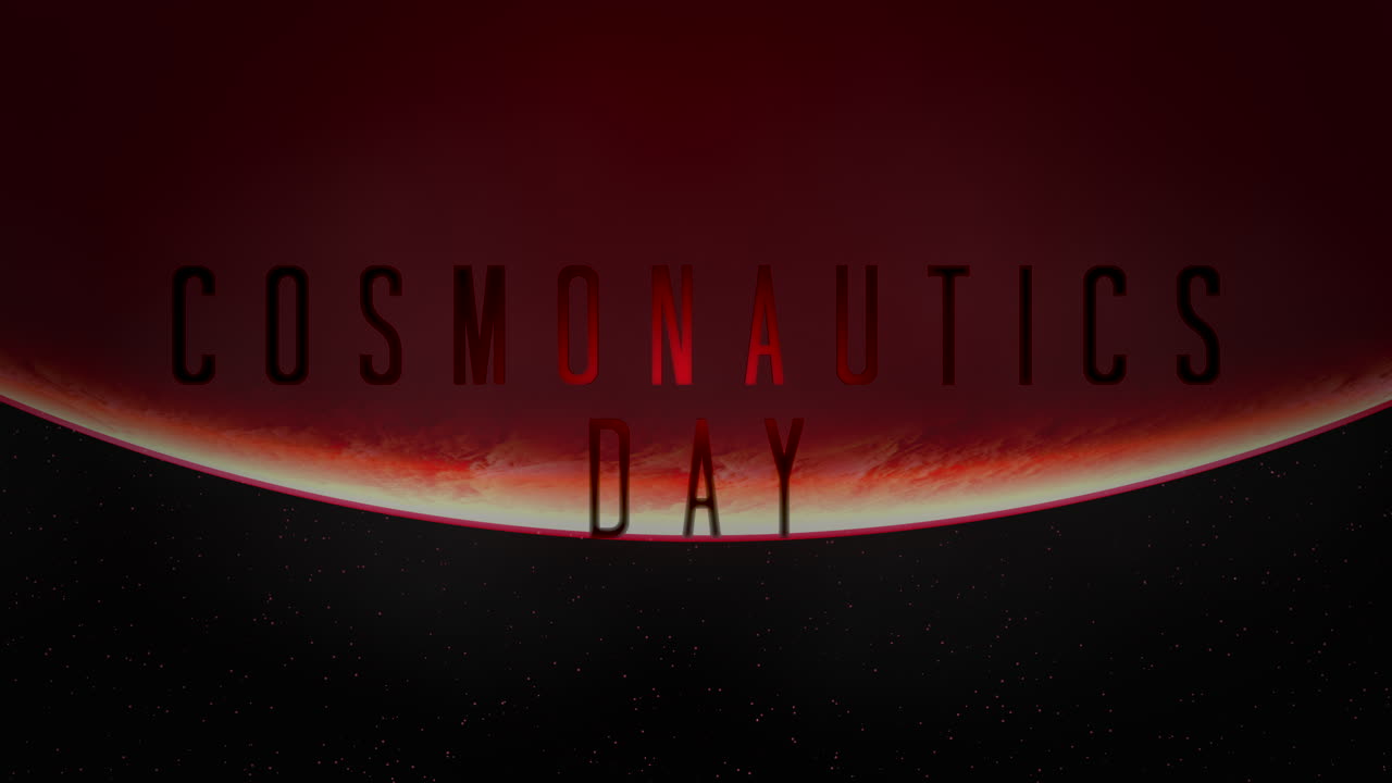 día de la cosmonáutica con planeta y luz roja de estrella en galaxia